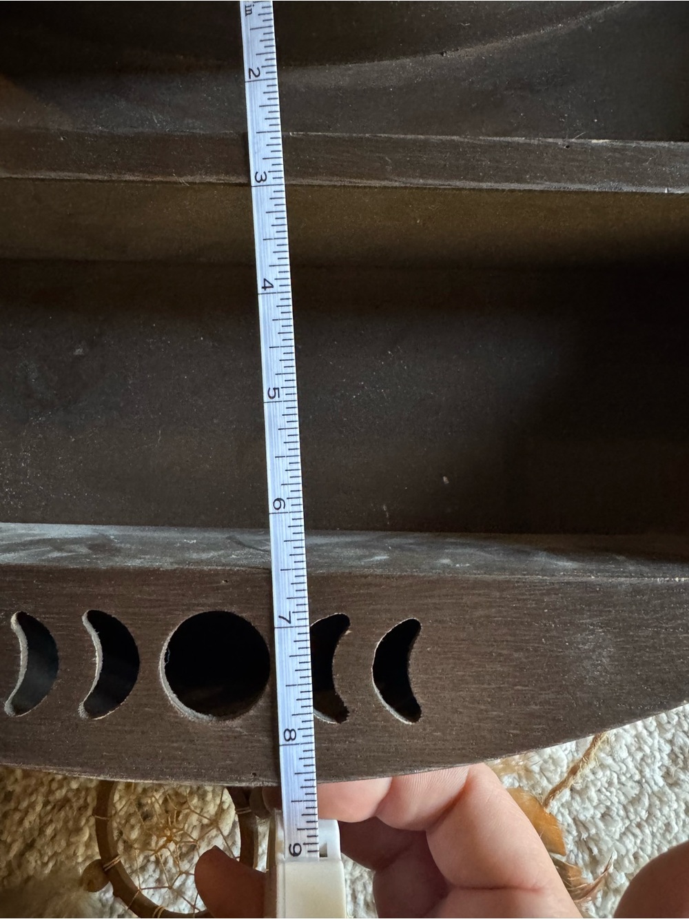HUGE Wooden Crescent Moon Trinket Shelf Wall Decor in Dark Brown - Picture 14 of 15